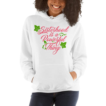 Sisterhood is a Powerful Thing (Alpha Kappa Alpha Inspired) Unisex Hooded Sweatshirt (White)