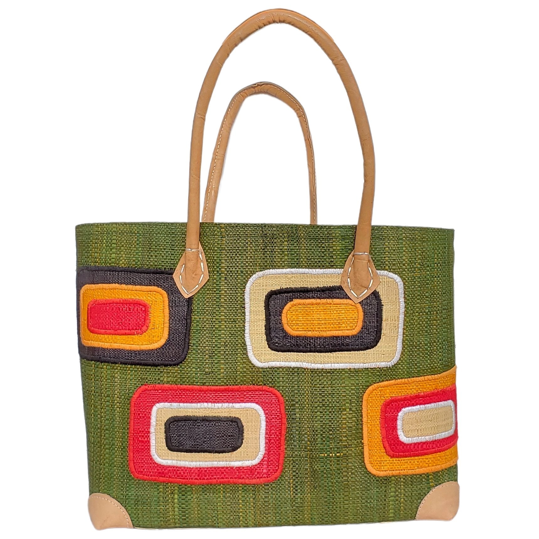 Ahitra: Authentic Madagascar Multicolored Raffia and Leather Hand Bag ...