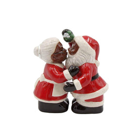 Under the Mistletoe: African American Mr. and Mrs. Santa Claus Salt and Pepper Shaker Set