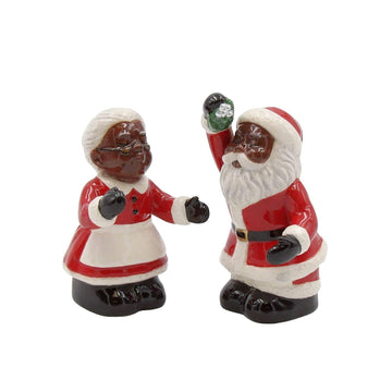 Under the Mistletoe: African American Mr. and Mrs. Santa Claus Salt and Pepper Shaker Set