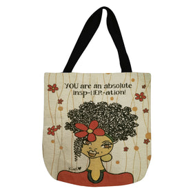 You Are an Insp-HER-ation: African American Woven Tote Bag by Kiwi McDowell