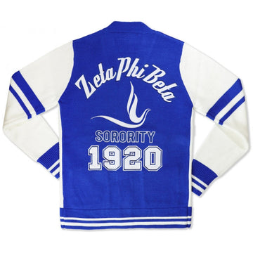 Zeta Phi Beta White & Royal Blue Cardigan Sweater by Big Boy Headgear